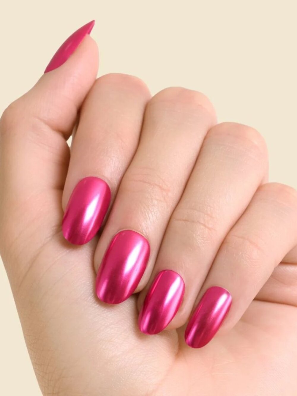 Kleo Kolor Chroma Couture Press-On Gel Nails Long Round Pink Chrome NIB